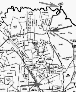 This late 18th century map shows Murray’s Ferry, Pineville, and Pooshee Plantation. The distance from Pineville to Pooshee is approximately six miles.