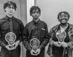 Three Lower Richland High School seniors were recognized as Quadruple Completers for completing four CTE programs—(l-r) Juan Carlos Barajas Ceron, Rahshod Livingston, and Kyndall Smith.