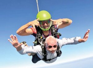 Jay Bender skydives in tandem with instructor Brian Martins. Photo courtesy of Skydive Carolina in Chester