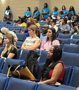 New teachers listened intently during a program in the W.J. Keenan High School auditorium presented by Richland School District One for new teachers.