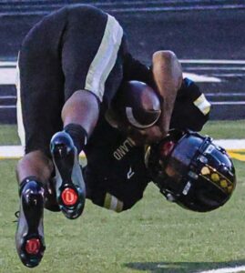 Lower Richland’s Sergino Samuels recovers a fumble and flips into the end zone for a touchdown against Spring Valley. Photos by Mike Maddock