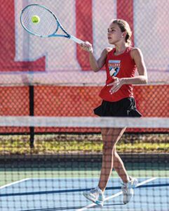A. C. Flora’s hits a volley in her match against Fountain Inn No. 3 Lucy Hoskins.