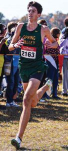 Spring Valley’s Brendan Hitchcock finishes sixth at the Boys Class 5A Division I Cross Country State Championships.