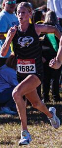 Gray Collegiate’s Paisley Hinkle finishes 14th at the Girls Class 4A Cross Country State Championships.