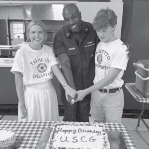 U.S. Coast Guard Petty Officer Robert Moore with Palmetto Girls and Boys State students.